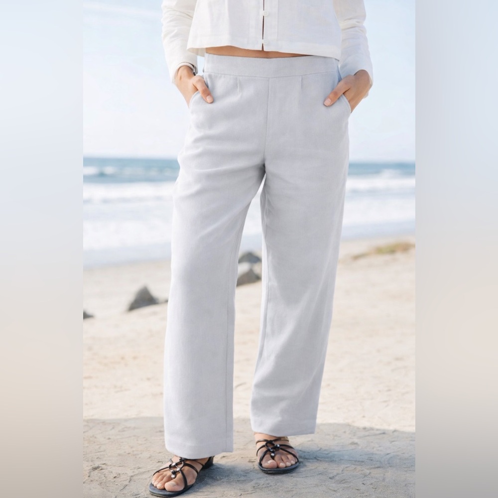 Quiet Luxury, European Linen-Feel Navy Wide Leg Vacation Pants